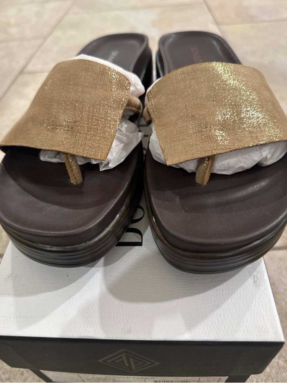 Donald Pliner Fiji Platform Slide Sandals Bronze Size 8 1/2 NEW - Picture 7 of 11
